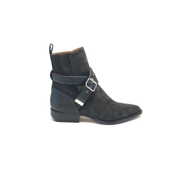 CHLOE Black Suede Buckle Boots Size EU:37.5